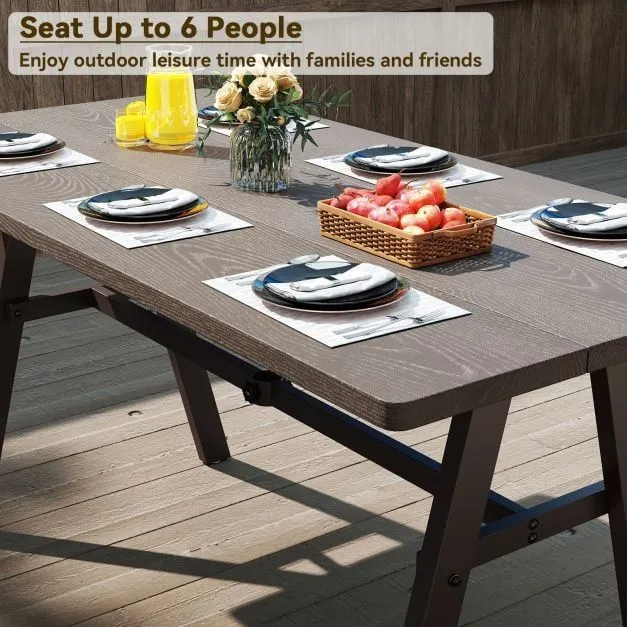 Costway 3Pcs Outdoor Picnic Table & Benches Set w/ 49MM Umbrella Hole in Brown 4