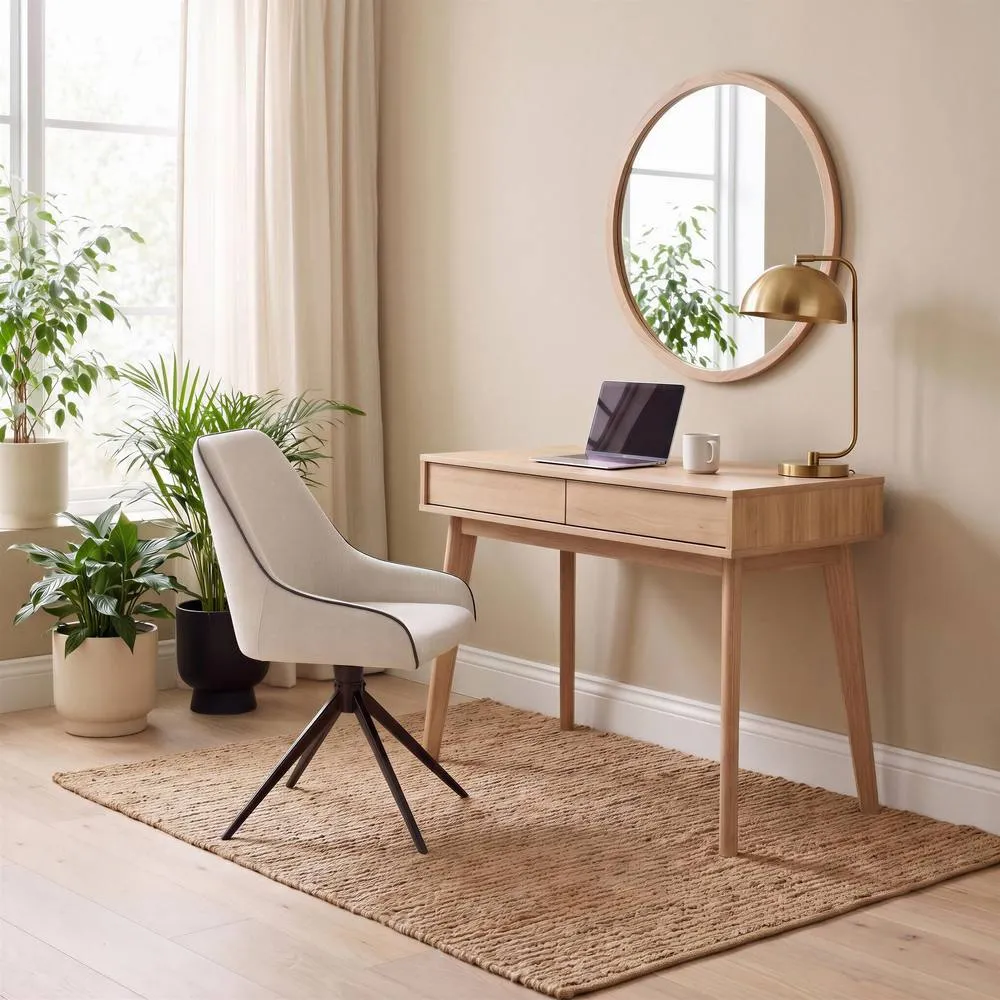 FurnitureboxUK Vienne 2 Drawer Desk, Wood Effect Home Office Furniture in Light Brown