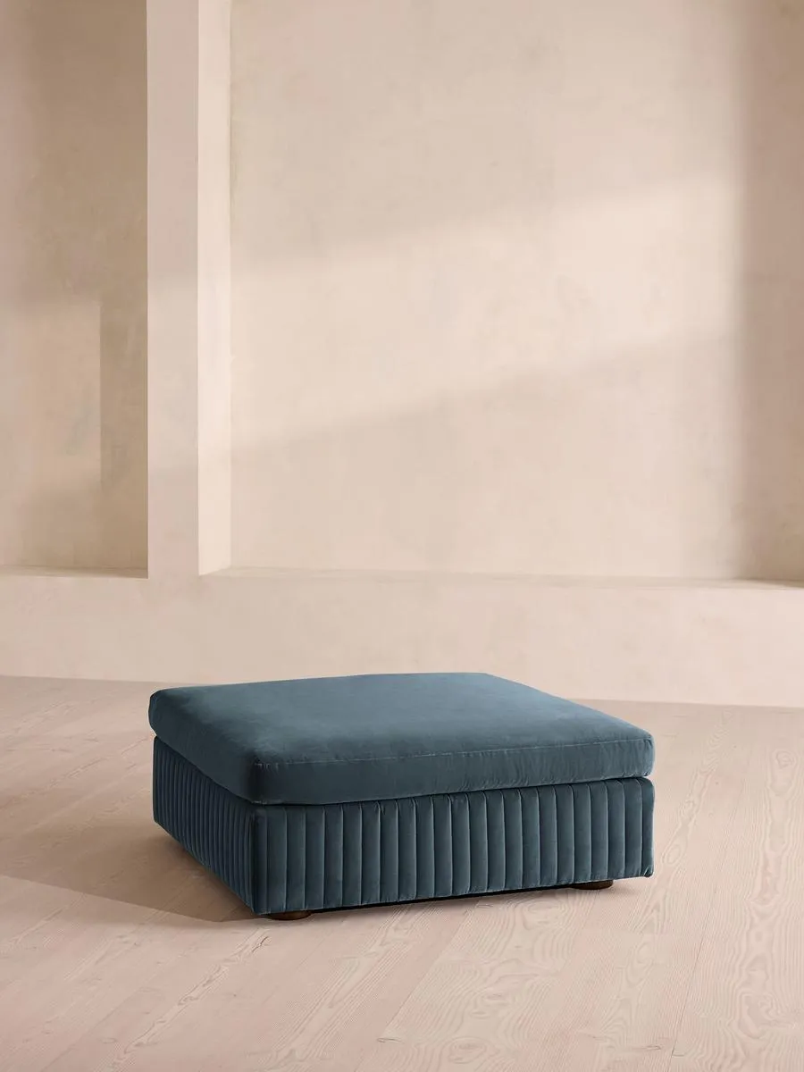 Oona Ottoman, Grey Blue Velvet