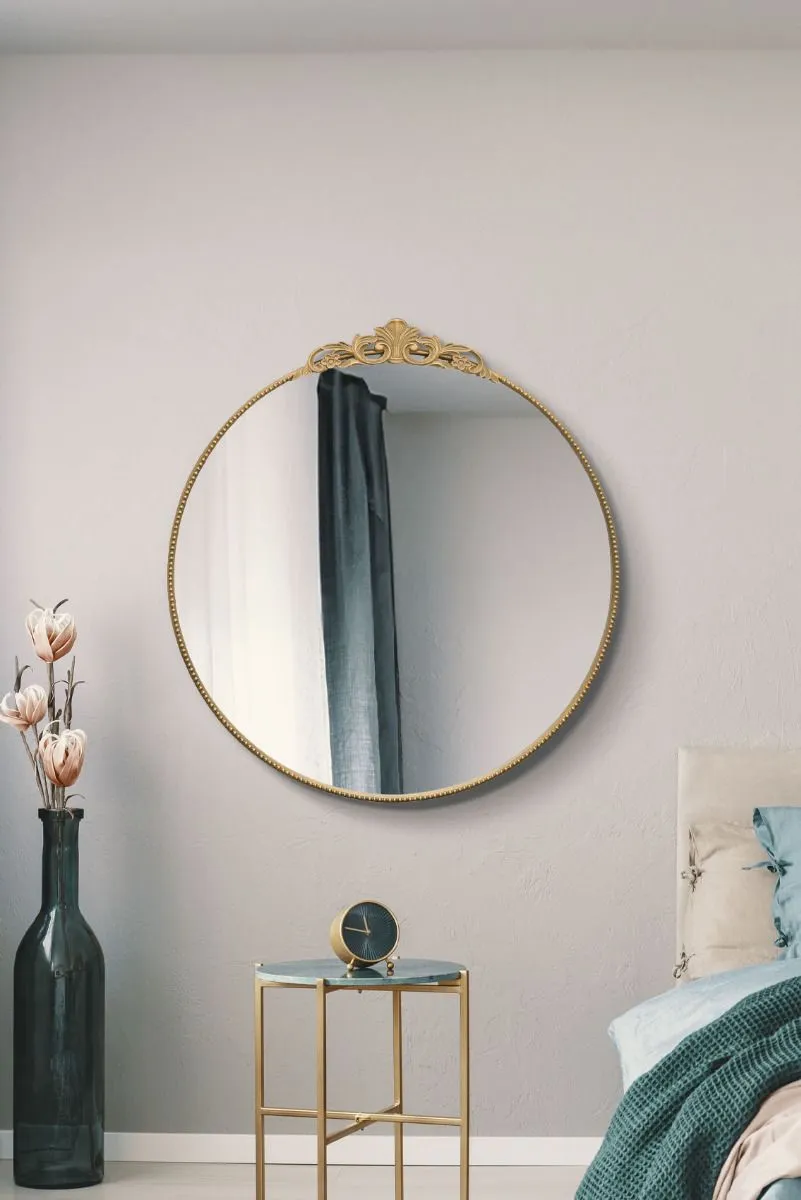 MirrorOutlet Gold Metal Framed Round Decorative Wall Mirror 39" X 39" (100x100CM)