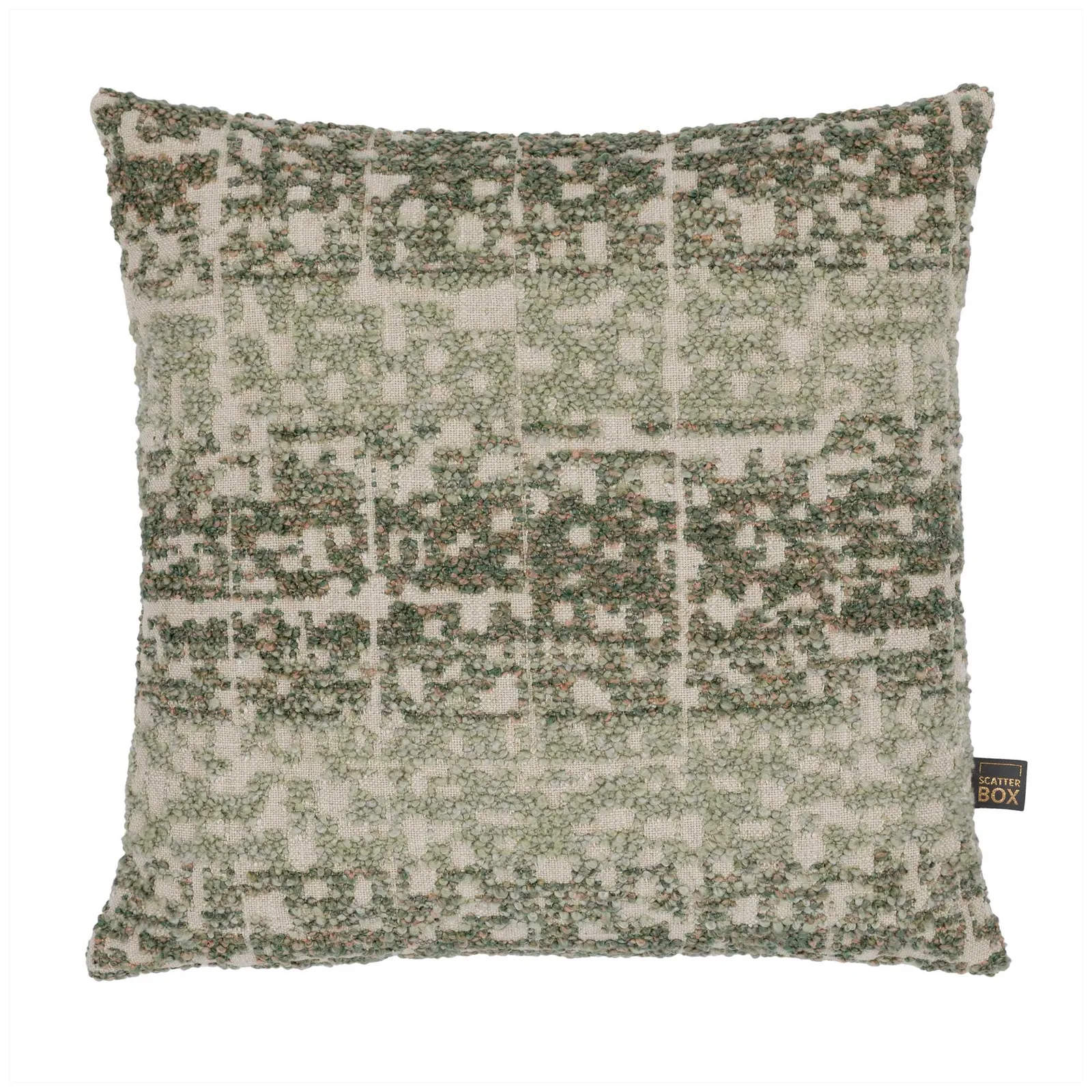Green & Rose Textured Cushion, Square | Barker & Stonehouse