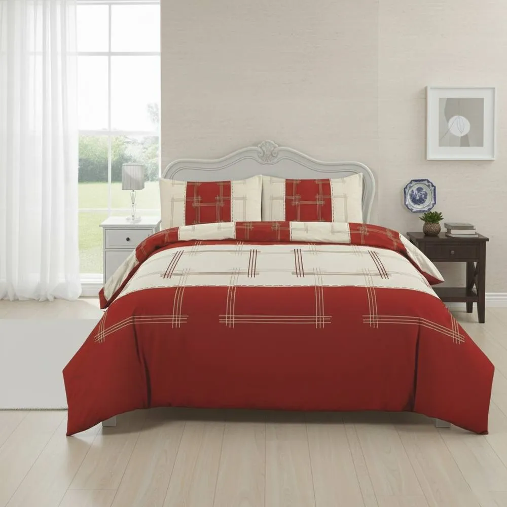 Snug City Patchwork Duvet Cover Set Vintage Style Bedding Matching Pillowcases in Red