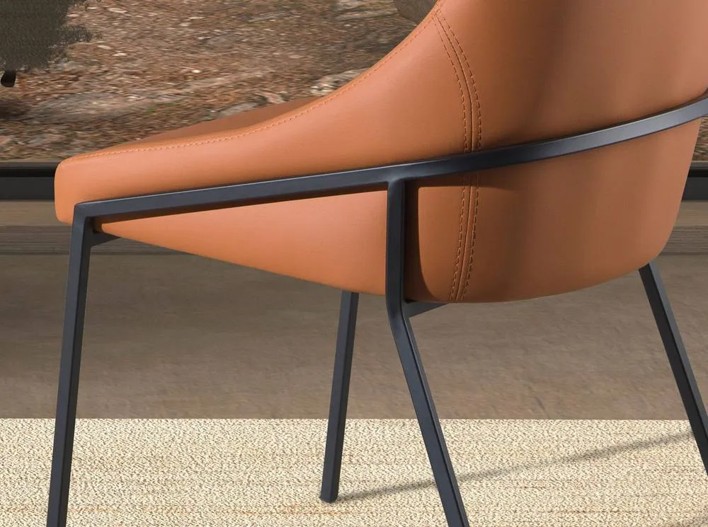 Angel Cerda Orange Leatherette Dining Chair Black Stainless Steel 5