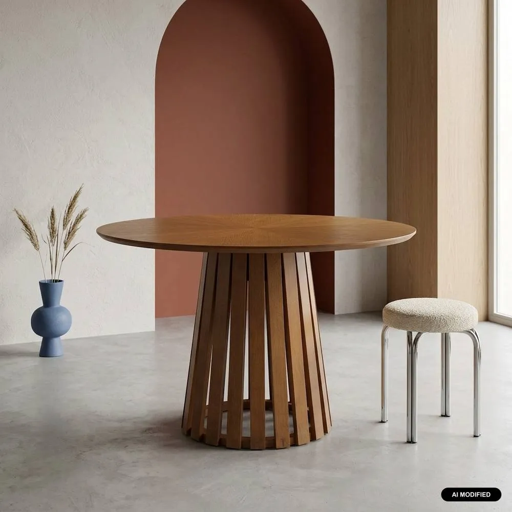 sweeek Round dining table rubberwood & oak veneer, seats 4 in Dark Brown 1