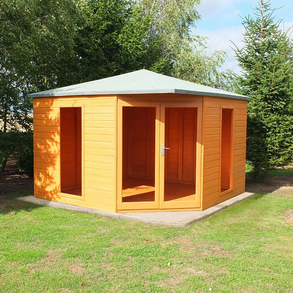 Shires Larkspur 10 x 10 Feet Double Door with Two Fixed Windows Summerhouse in Light Brown