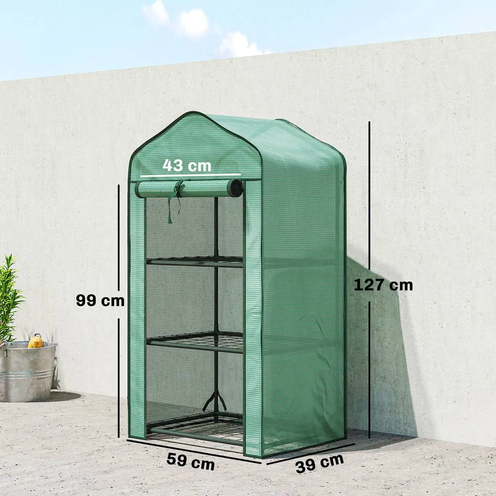 OUTSUNNY Portable Mini Greenhouse with Roll-up Door & Wire Shelves, Green 3