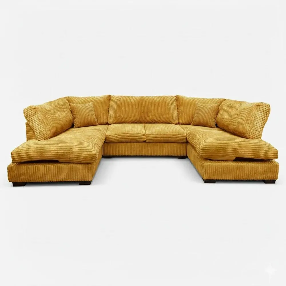 Bliss Furniture Jumbo Cord U Shaped Full Back Sofa in Mustard
