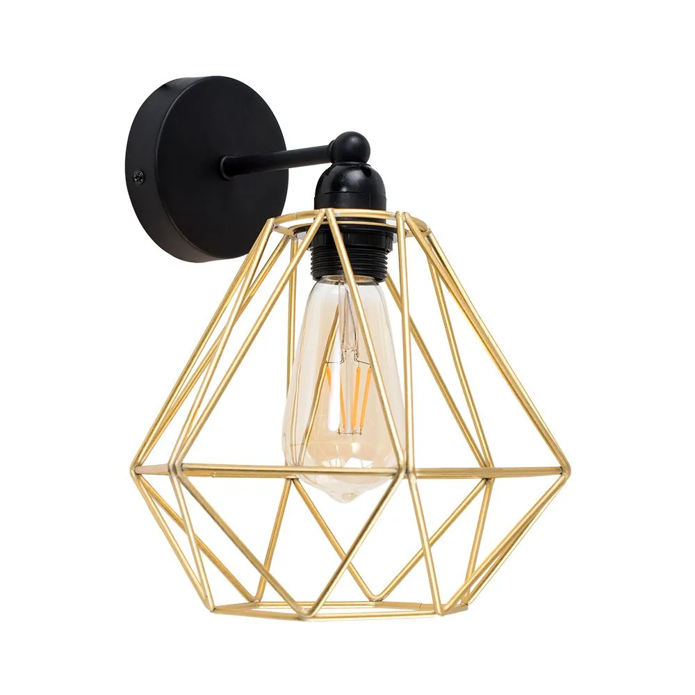 ValueLights Diablo Industrial Black & Gold Indoor Wall Light Fitting 2