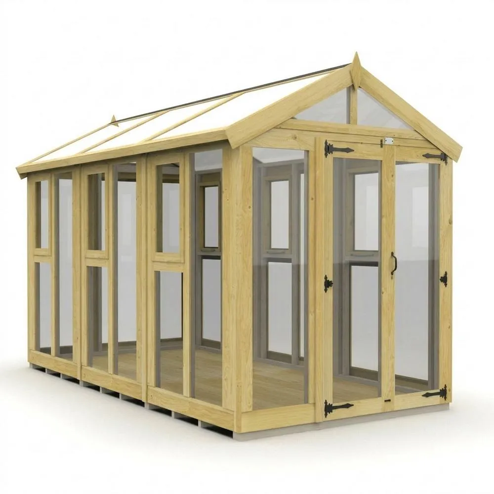 Buttercup Farm 6ft x 12ft Apex Glass Greenhouse - Pressure Treated Timber in Brown