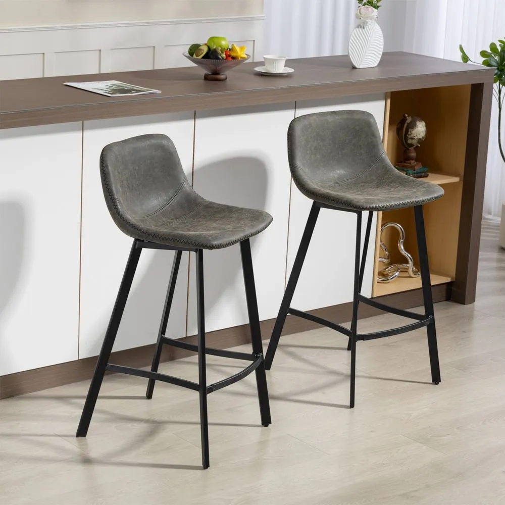 HOMCOM Bar Stools Set of 2, Bar Chairs with Back & Steel Legs in Grey