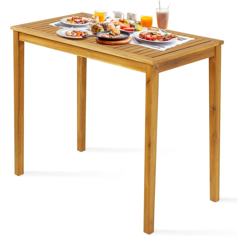 Costway Outdoor Bar Table Acacia Wood Bar Table-Teak in Natural