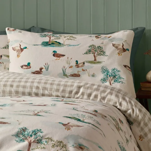 Catherine Lansfield Mallards 100% Brushed Cotton Duvet Cover & Pillowcase Set 4