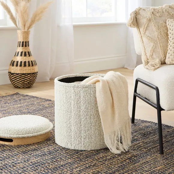 Round Ottoman with Tray, Boucle