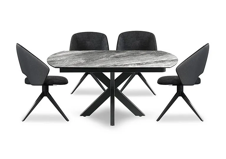 Raul 160cm Eramosa Swivel Extending Dining Table and 4 Fabric Swivel Chairs - Anthracite