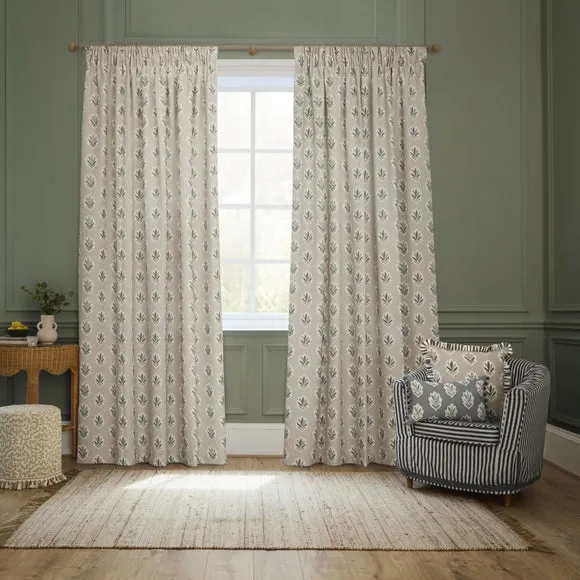 Sanderson Sessile Leaf Pencil Pleat Curtains 2