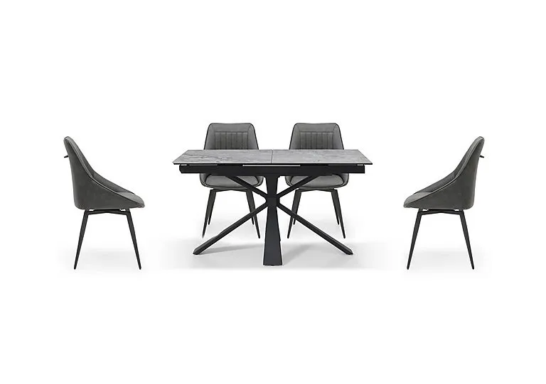 Crete Small Extending Dining Table and 4 Faux Leather Swivel Chairs