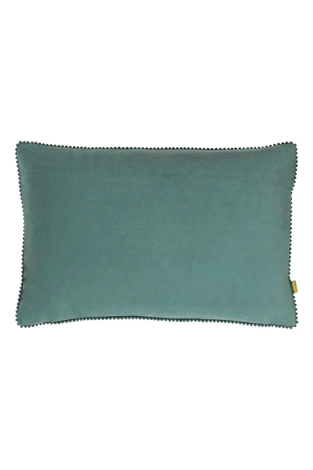 Furn Cosmo Soft Velvet Pom Pom Trimmed Cushion in Blue