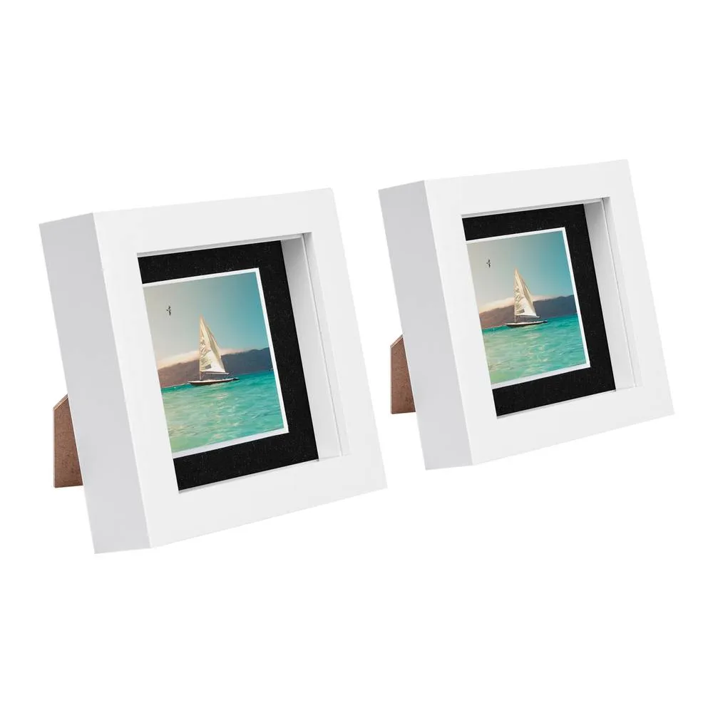 Nicola Spring 4" x 4" White 3D Box Photo Frames - 2" x 2" Mount - Pack of 2 in Black