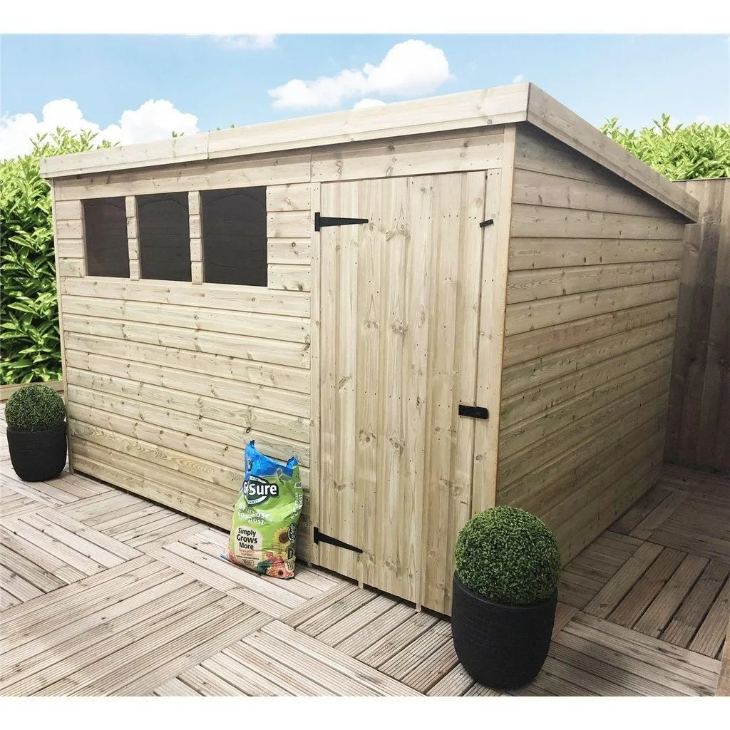 Marlborough 10 x 7 Pressure Treated Pent Garden Shed with Single Door in Natural
