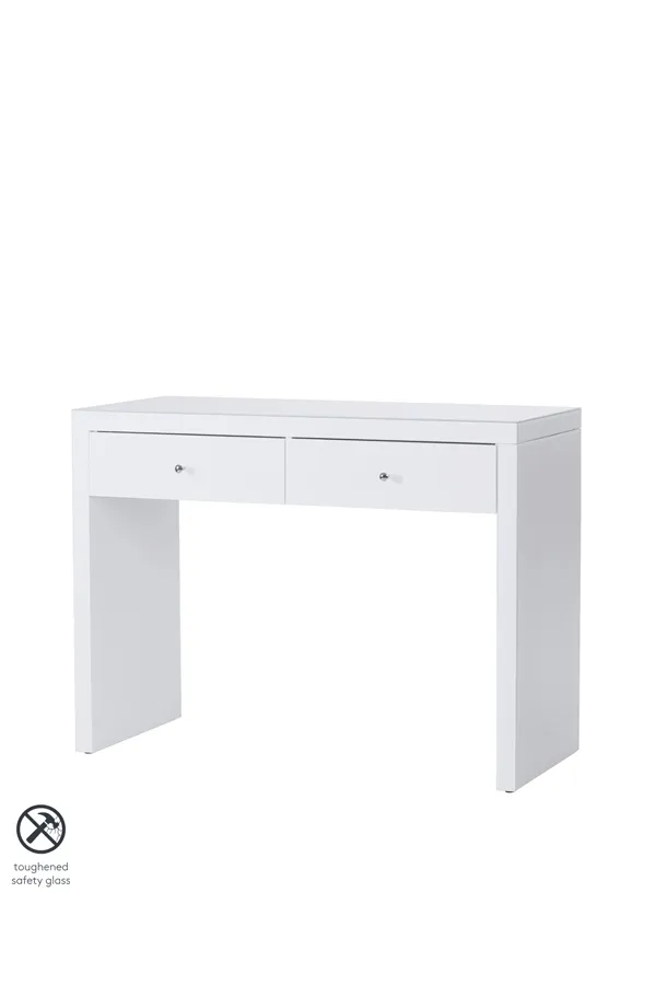 Pimlico White Glass Dressing Table with 2 Legs