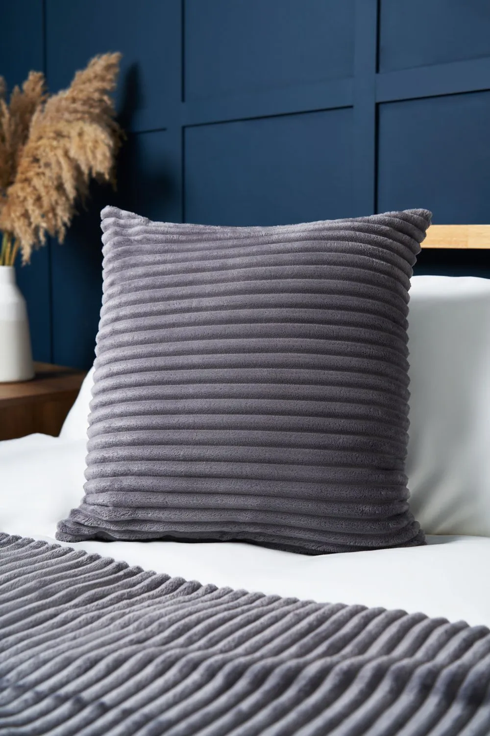 BHS Luxury Ribbon Velvet Cushion in Grey 1