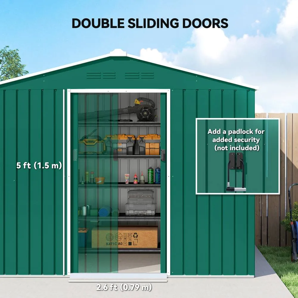 OUTSUNNY 8 x 6ft Garden Storage Shed with Double Door Green 6
