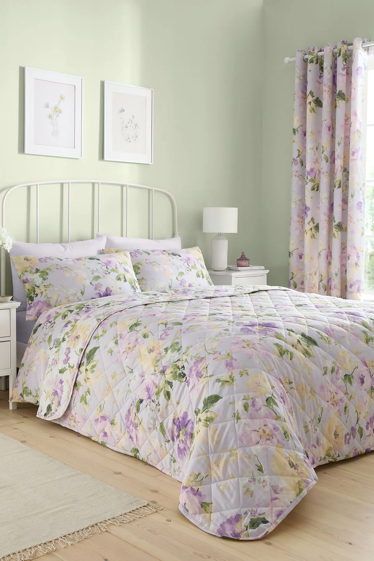 Dreams & Drapes 'Florette' Easy Care Floral Print Quilted Bedspread in Lilac