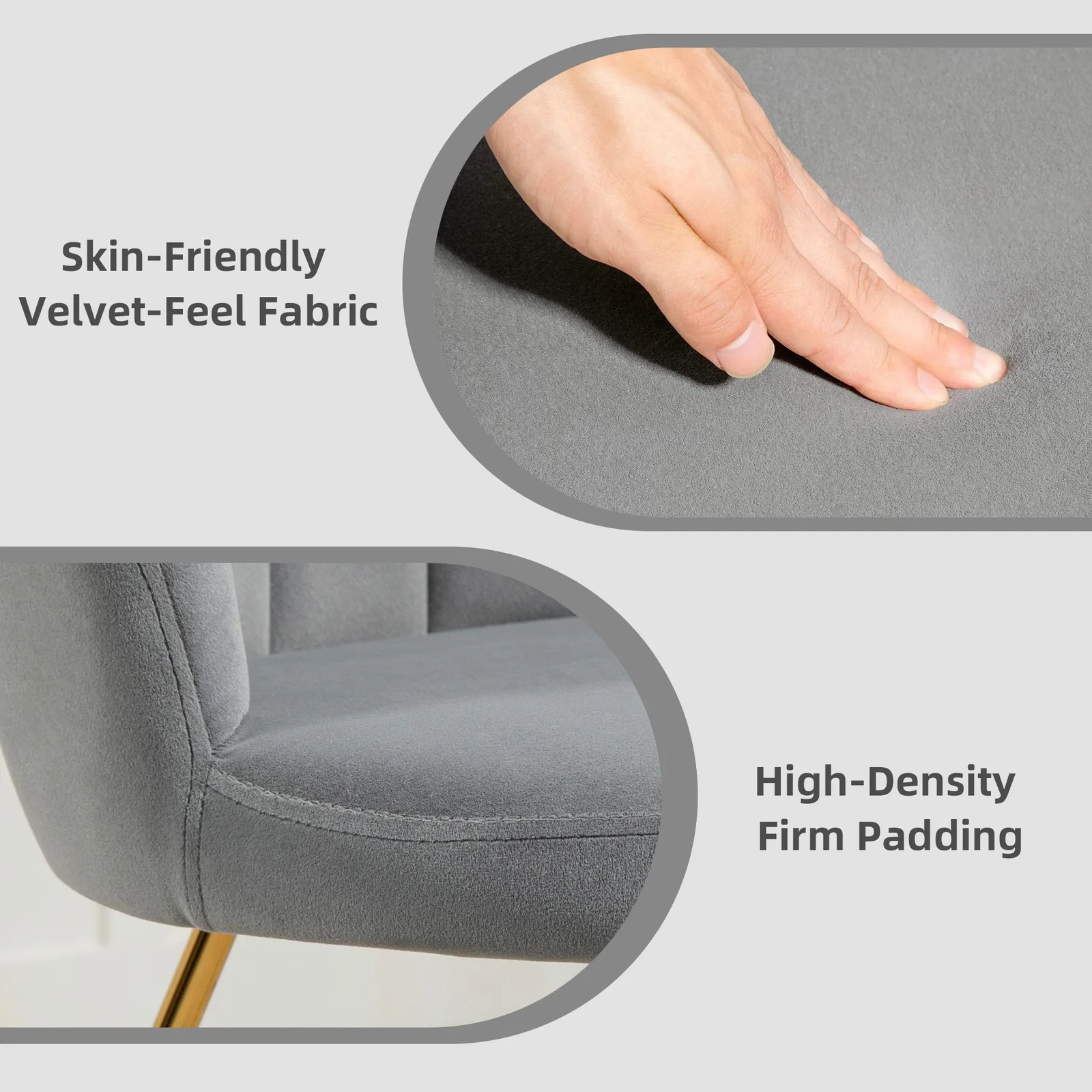 HOMCOM Accent Chair, Velvet Armchair with Lotus Backrest, Steel Legs in Grey 5