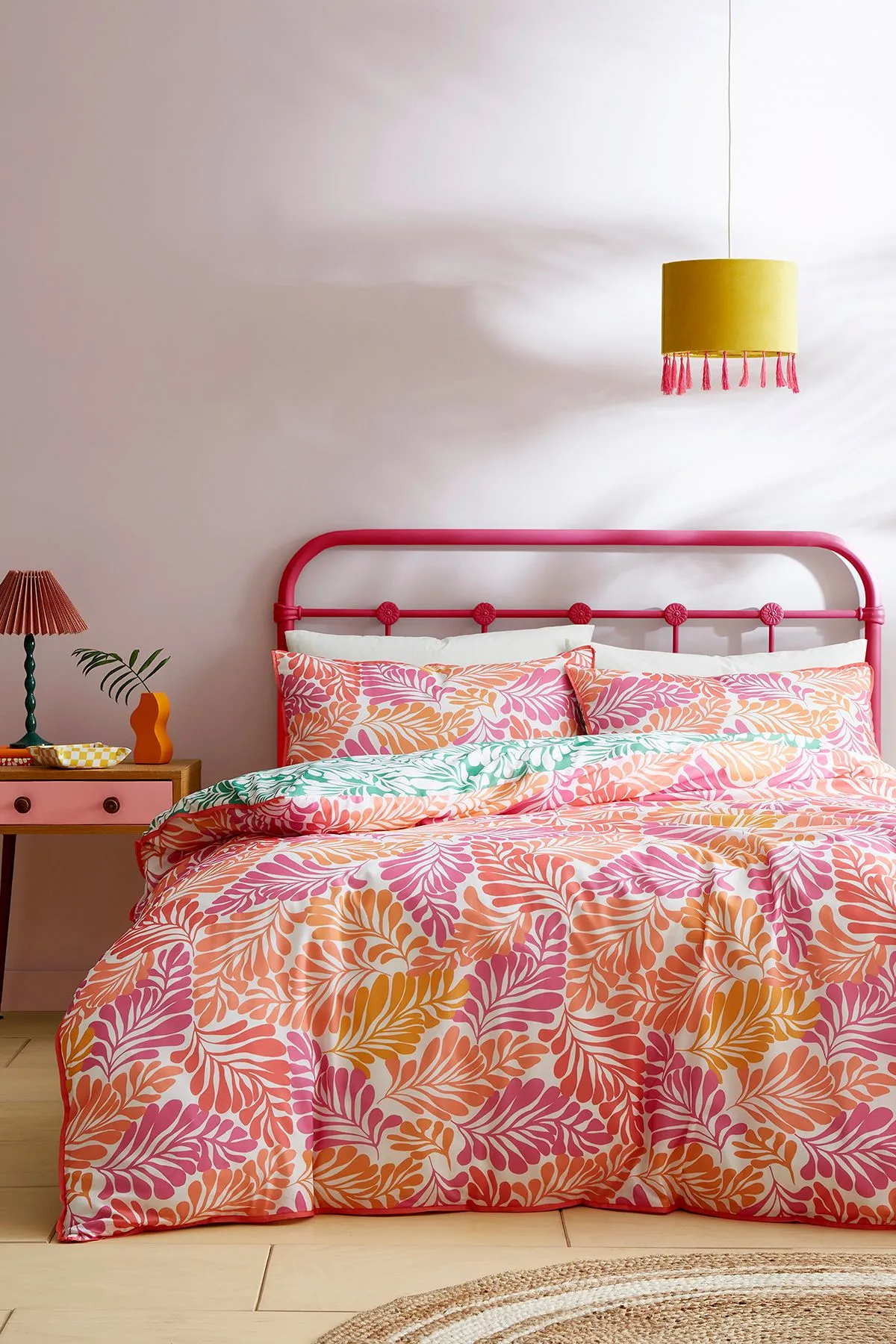 Appletree 'Carmen' 100% Cotton Palm Leaf Print Duvet Cover Set in Pink