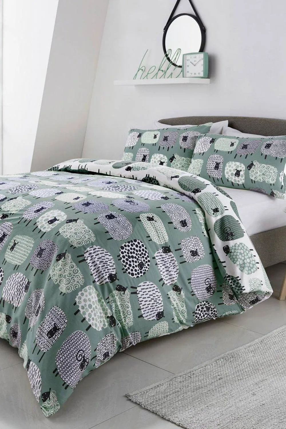 Fusion 'Dotty Sheep' Fun Reversible Duvet Cover Set in Duck Egg Blue 1