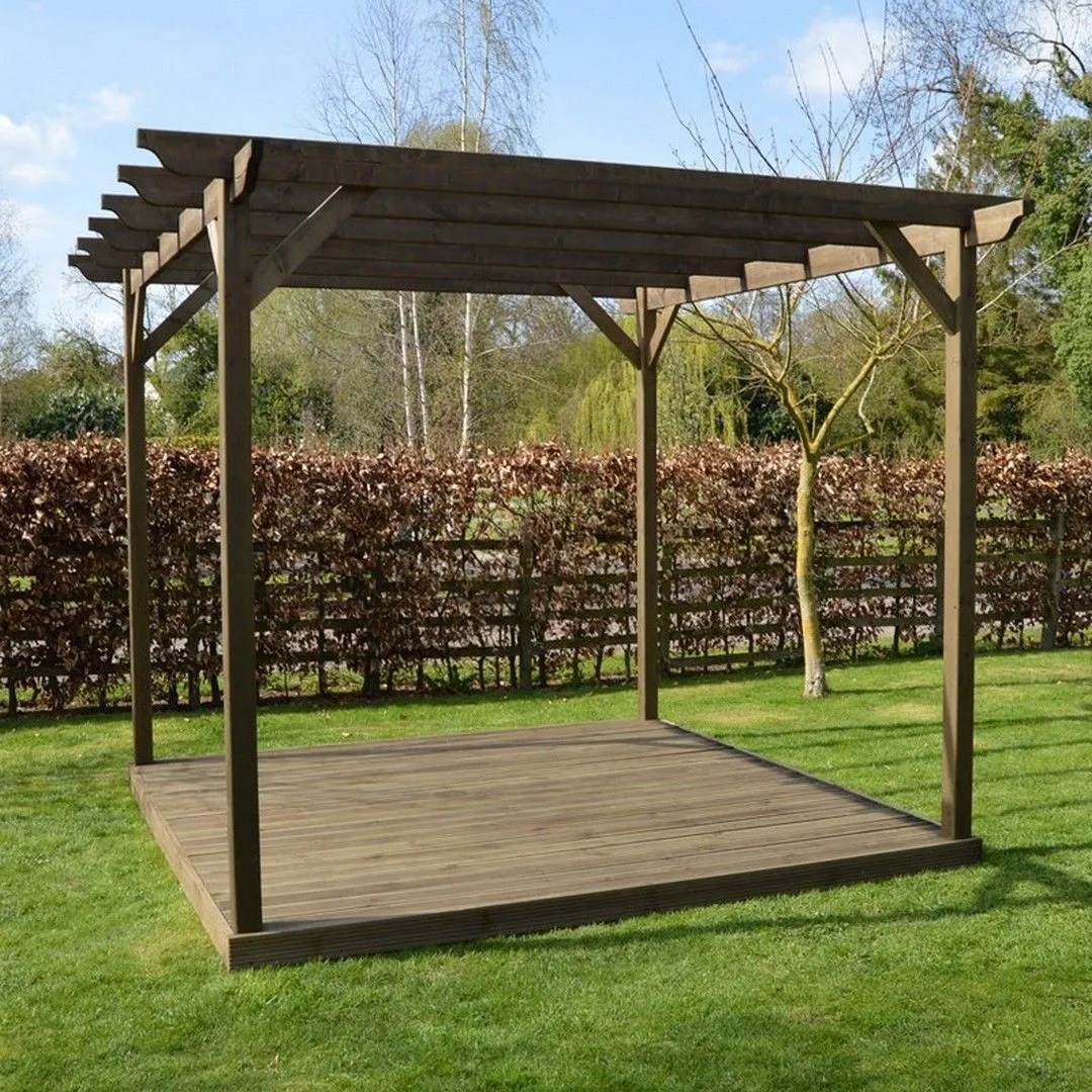 Rutland County Garden Furniture Ltd Garden Pergola & Decking Kit, Wood, L480 x W480 cm, Light Green in Brown 3
