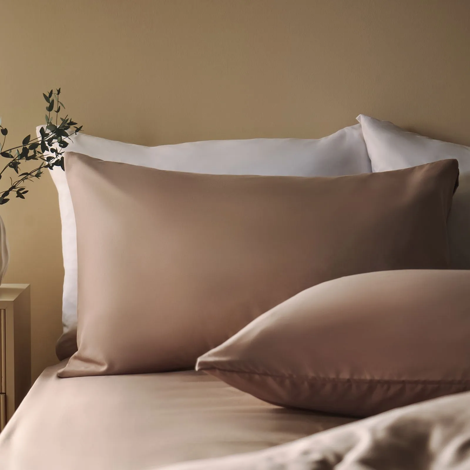OHS 2 Pack Soft Microfibre Wrinkle Resistant Housewife Pillowcases in Medium Beige