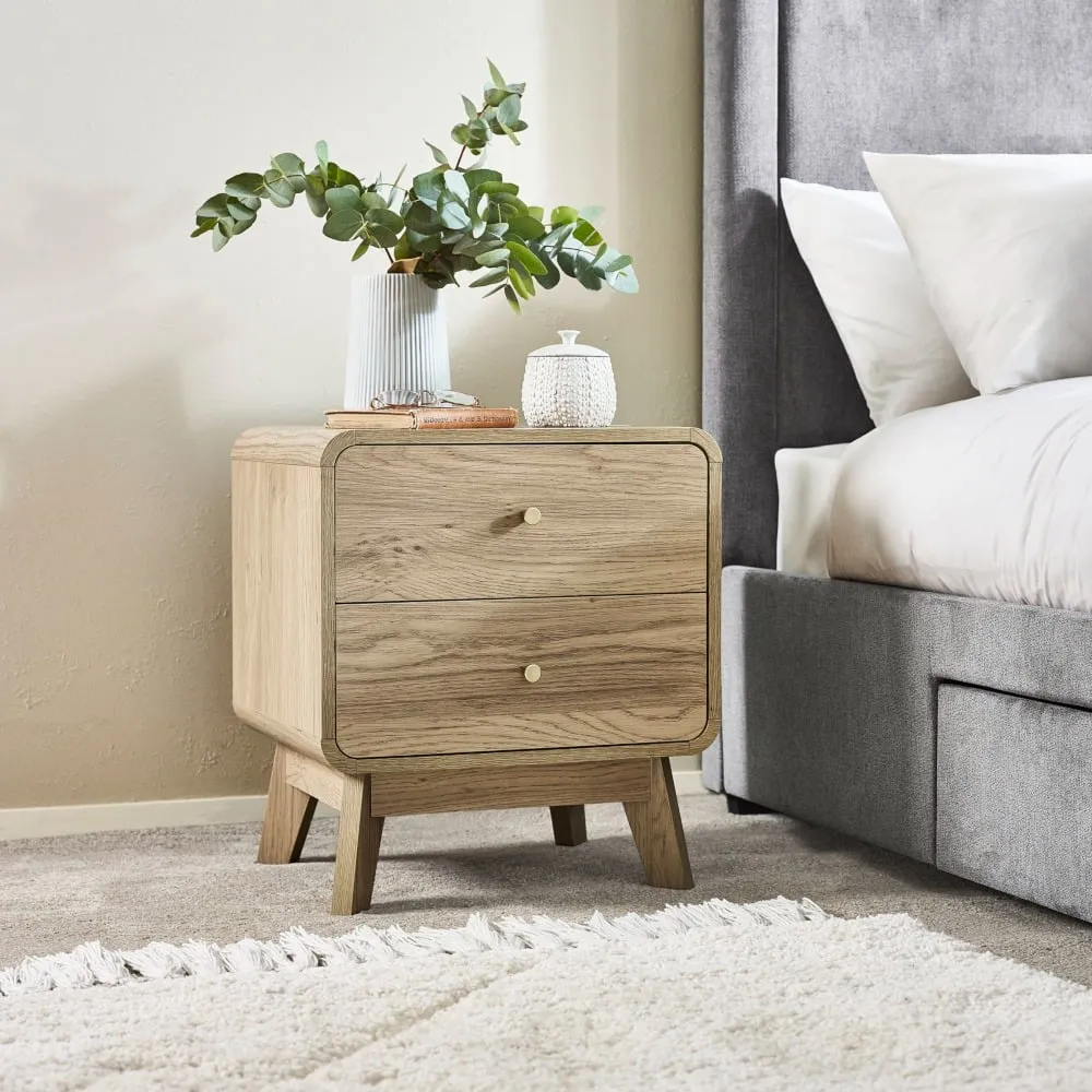 Ingrid - 2 Drawer Bedside Table - Light Oak - Wooden - Happy Beds
