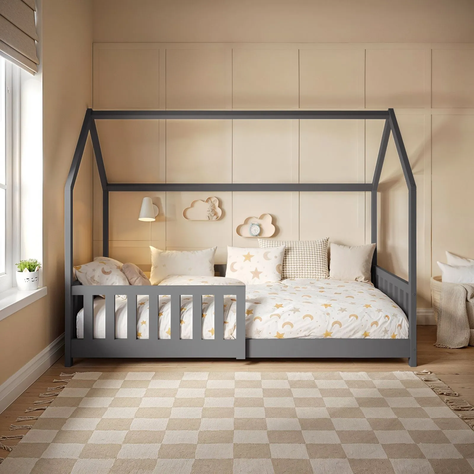 Flair Explorer Wooden Playhouse Bed with Rails in Grey 2