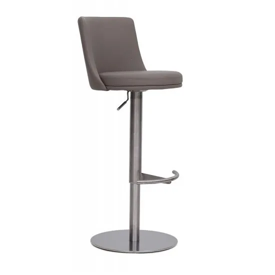Fabio Bar Stools In Brushed Stainless Steel and Taupe PU Base