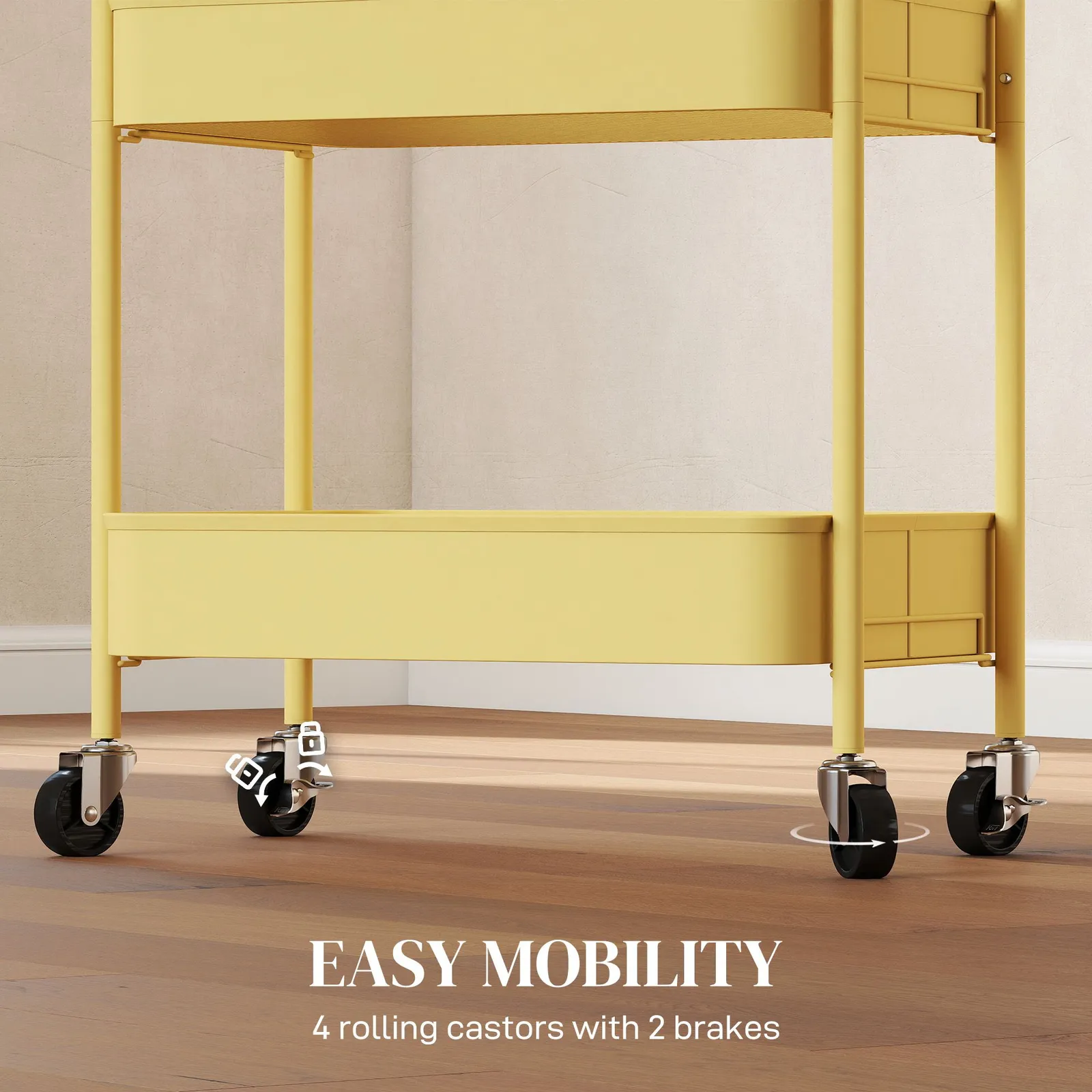 HOMCOM 3 Tier Rolling Utility Cart with 3 Mesh Basket in Yellow 5