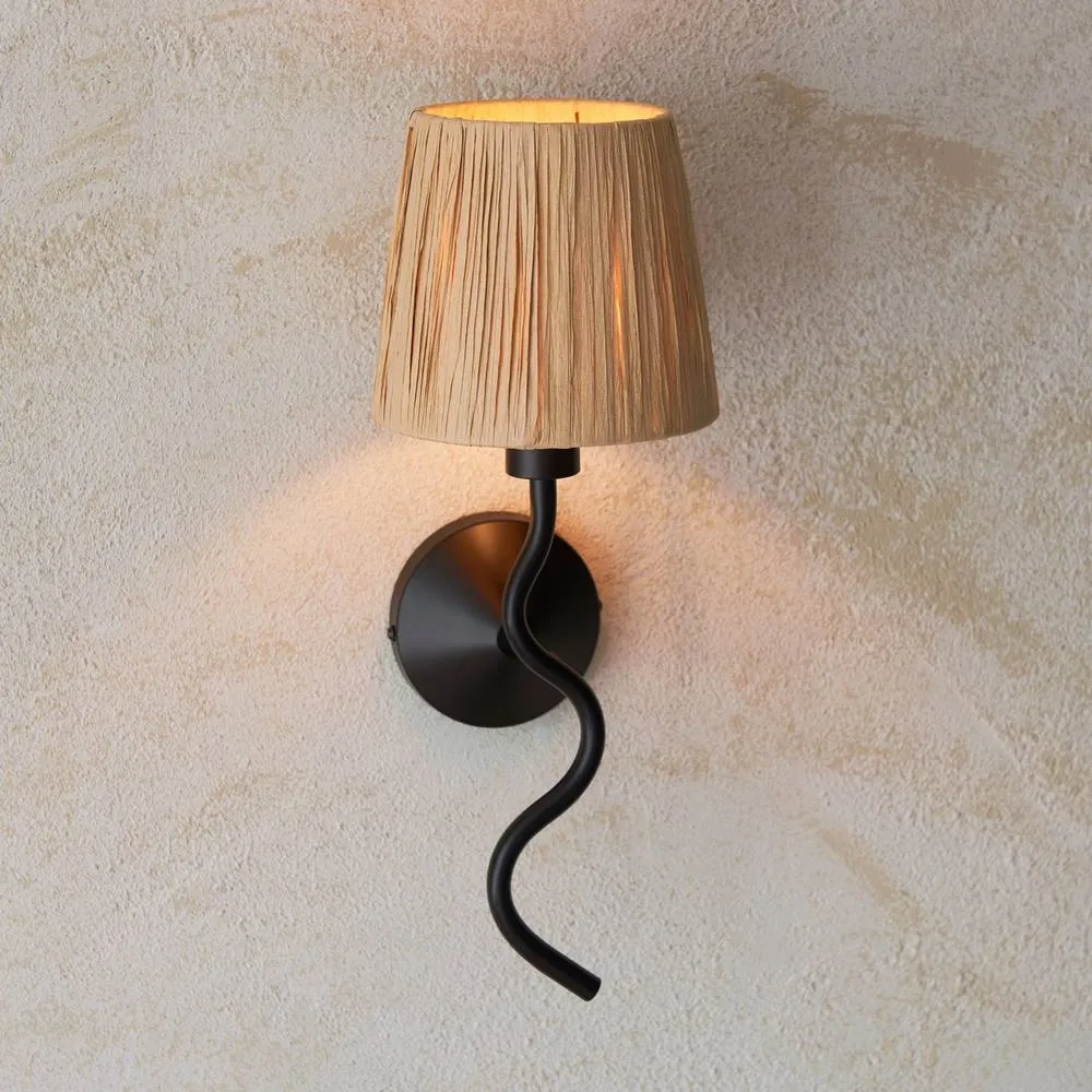 Netlighting Wriggle Wall Lamp with Shade Matt Black Natural Raffia 1x E14 4
