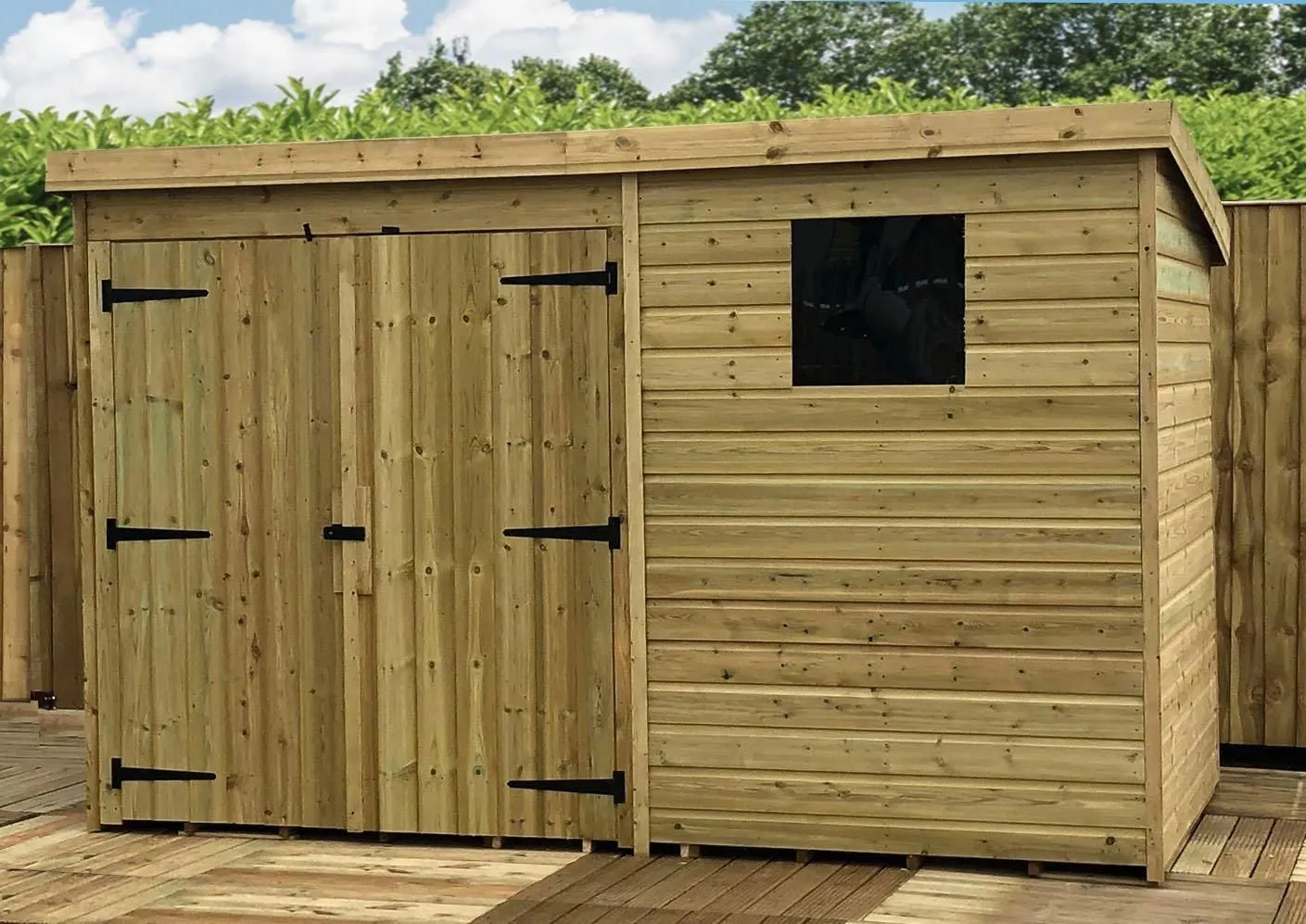 Marlborough 10 x 4 Pressure Treated Pent Garden Shed with Double Doors in Natural 6