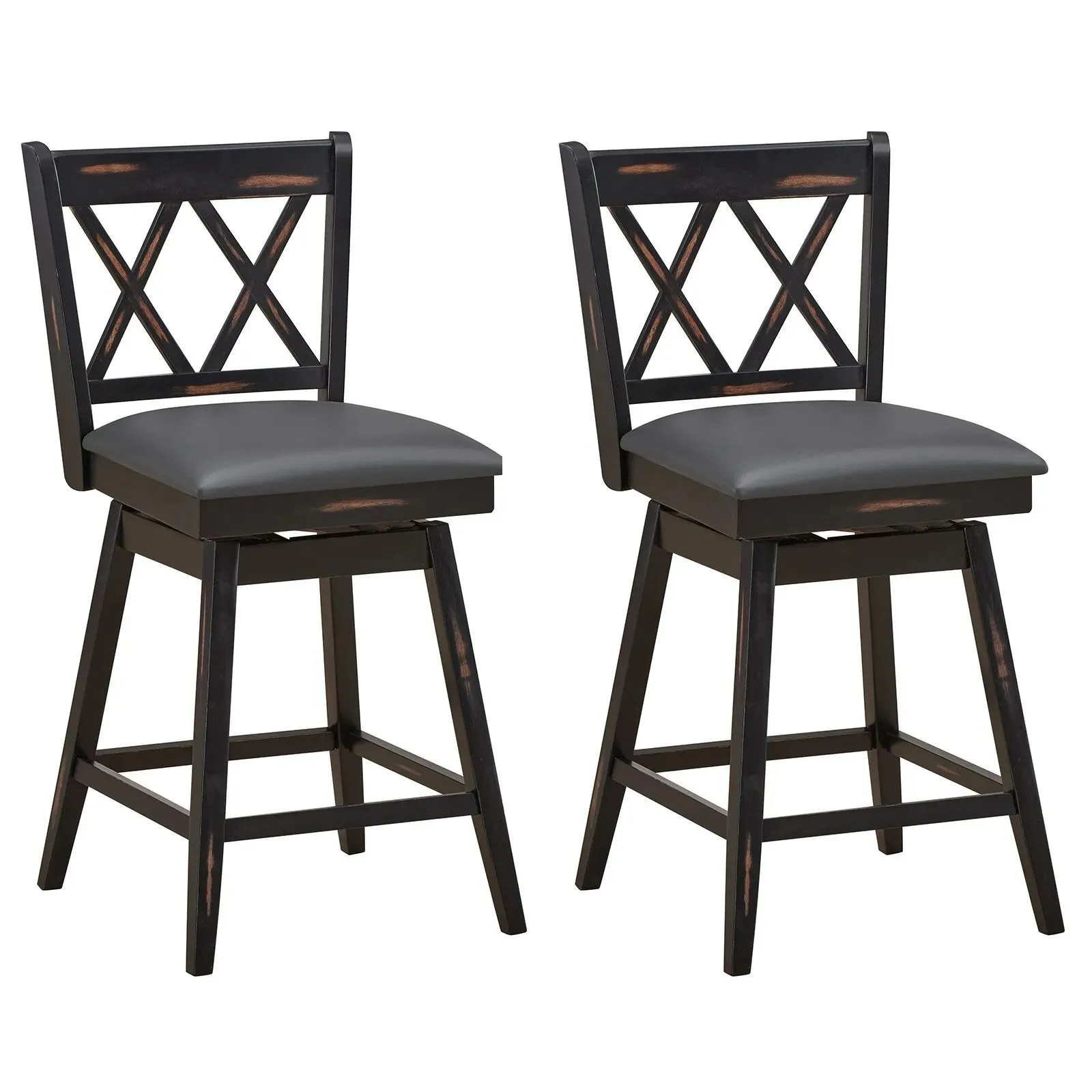 Costway Set of 2 Bar Stools Counter Height Chair Pub 360 °Swiveling Upholstered Seat 24" in Black