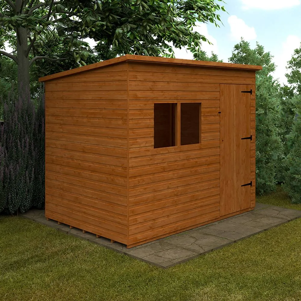 Buttercup Farm 9 x 6 Feet Deluxe Pent 12mm Shed - Solid Wood/Softwood/Pine in Burnt Orange 2