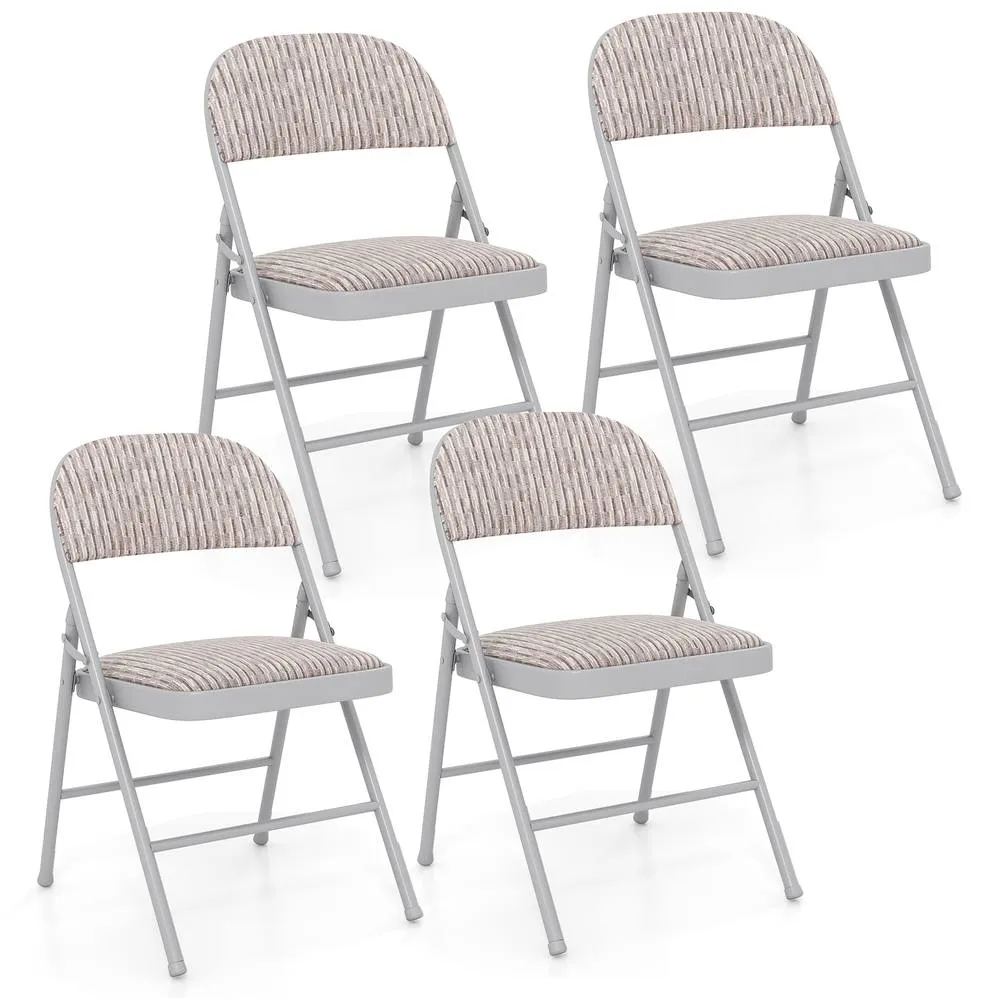Costway 4 PCS Folding Dining Chairs Padded Conference Chairs w/ Metal Frame in Beige