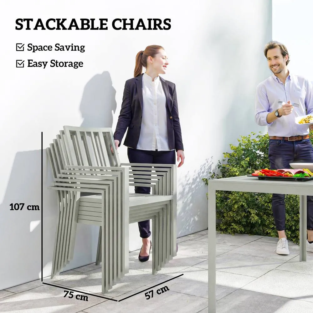 OUTSUNNY 7 Pieces Garden Furniture Set with Stackable Chairs, Light Grey 4