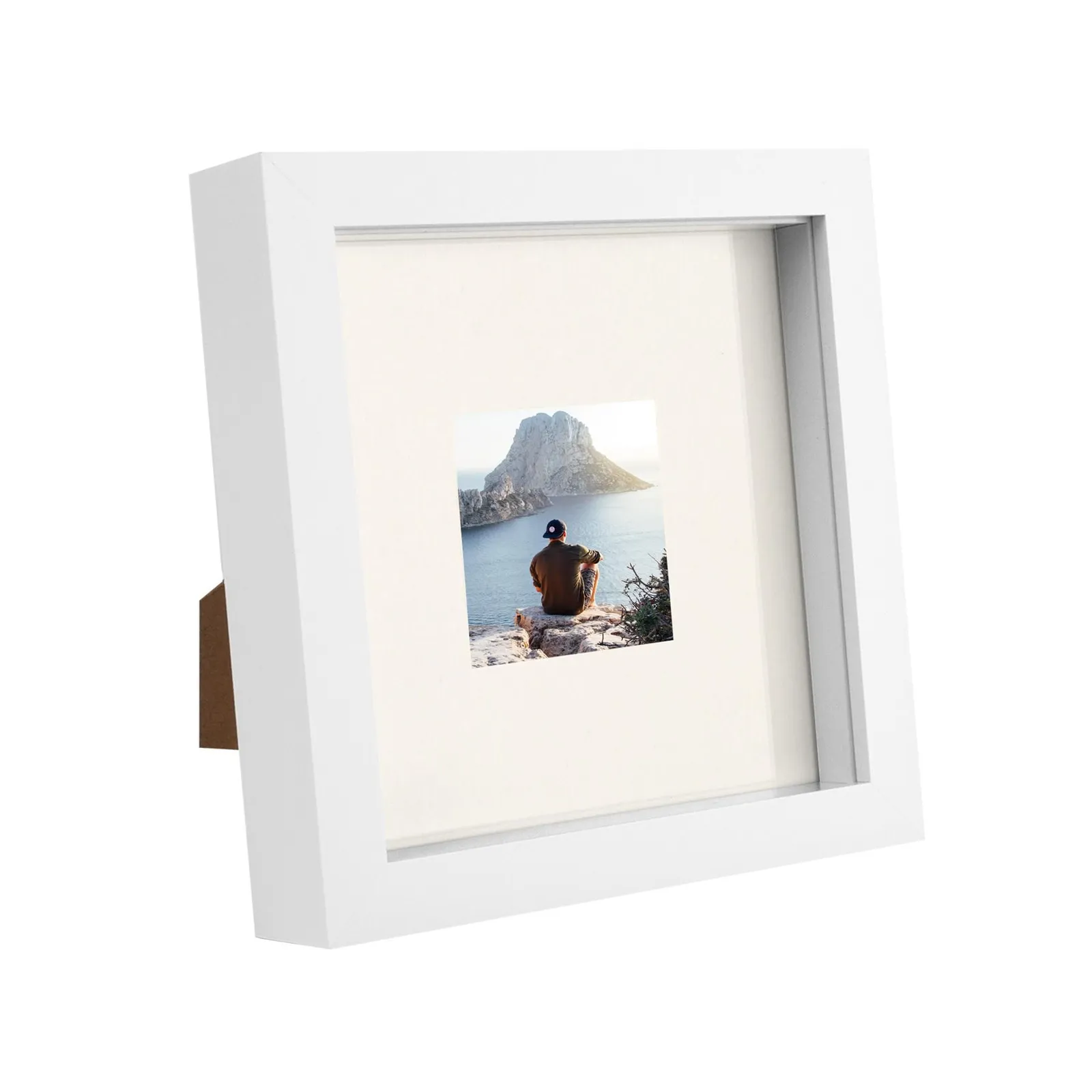 Nicola Spring 6" x 6" White 3D Box Photo Frame - 2" x 2" Mount in Ivory