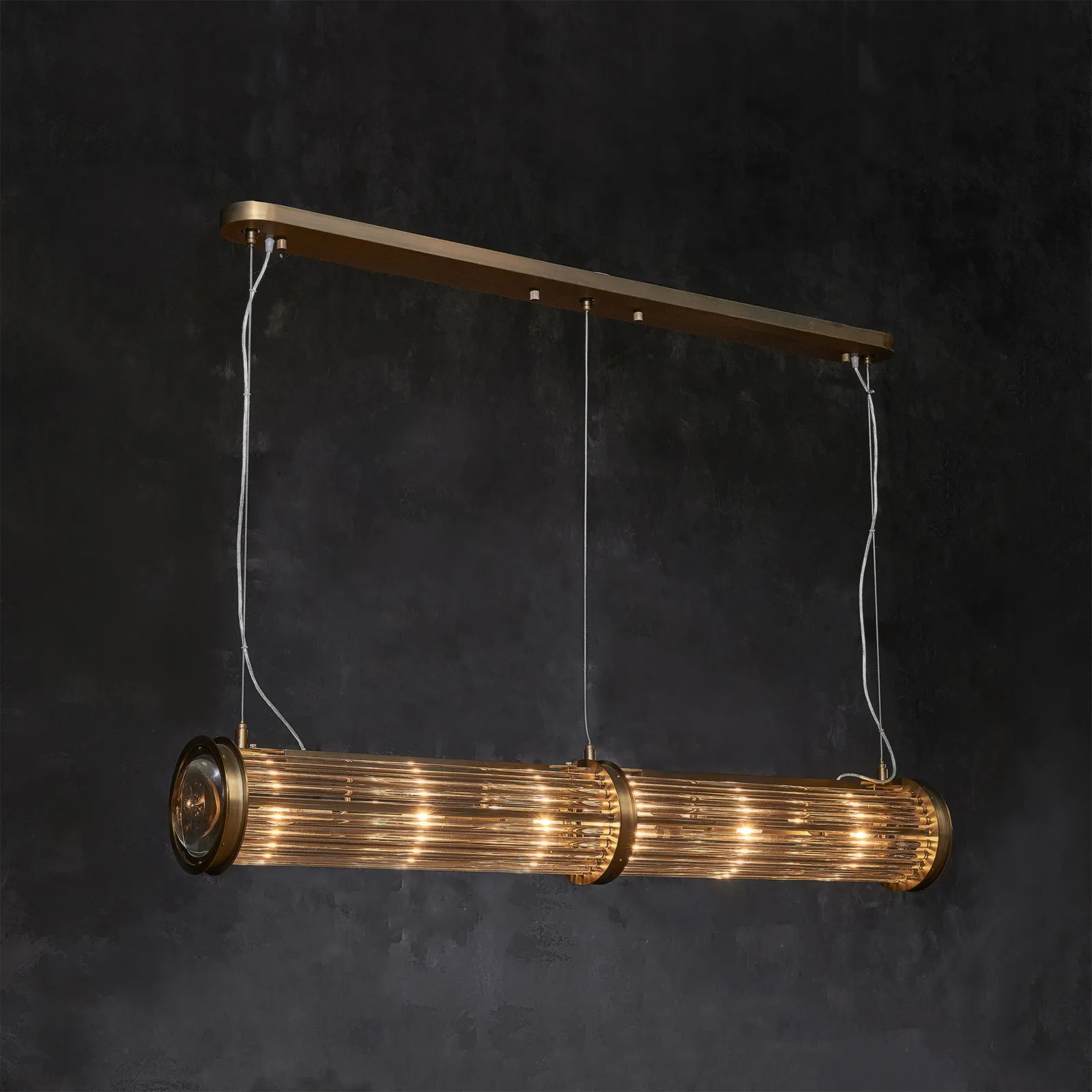 Timothy Oulton Newton Rect Pendant 150X21Cm Light, Gold Glass | Barker & Stonehouse 3