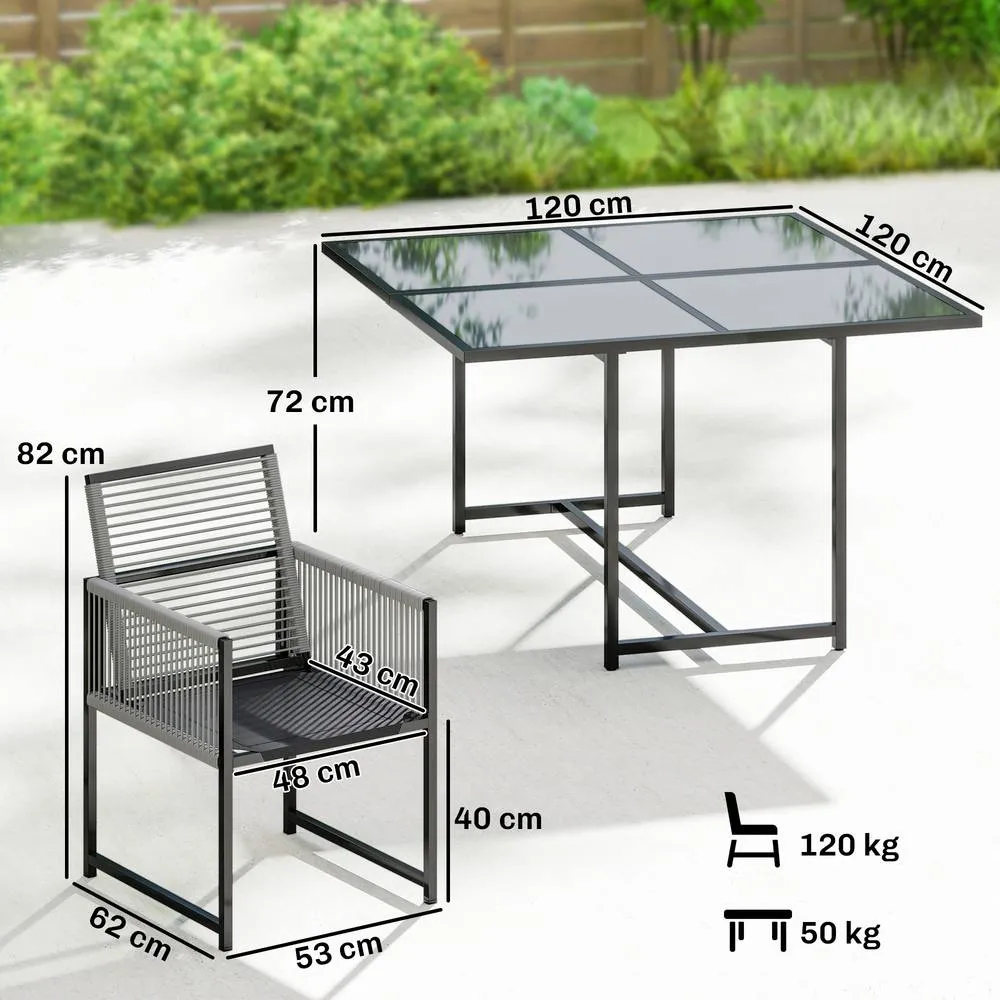 OUTSUNNY Garden Dining Set, Outdoor Table & Chairs with Foldable Backrest in Light Grey 3