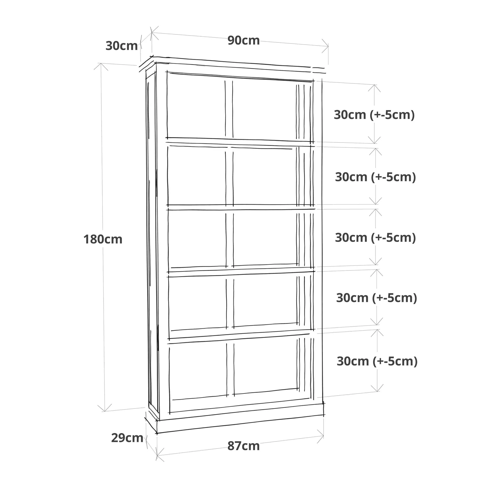 Cabinet Bits Bookcase with plinth 180x90x30cm in Light Brown 6