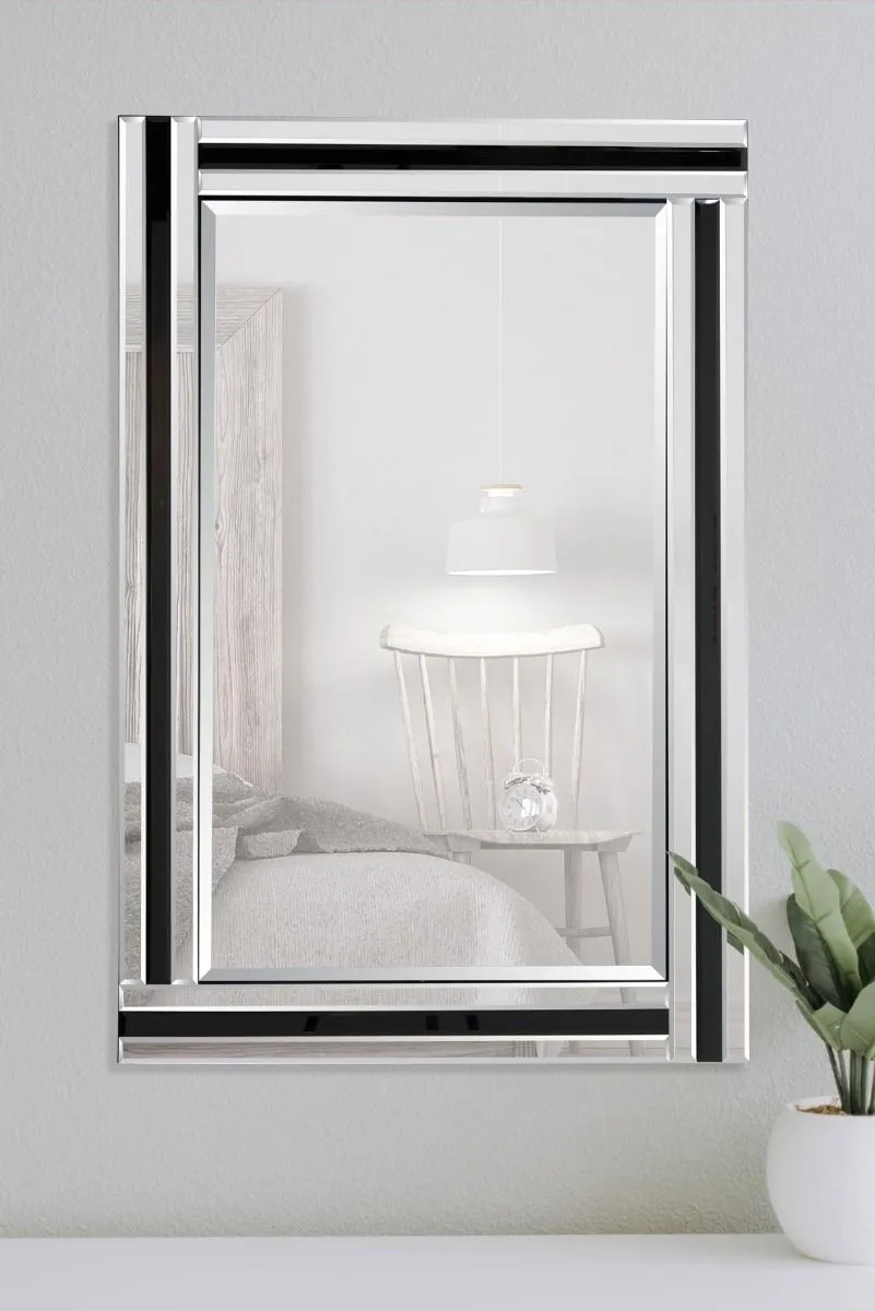 MirrorOutlet Dalton Black & Silver Bevelled Triple Edge Wall Mirror 68 x 58cm 2