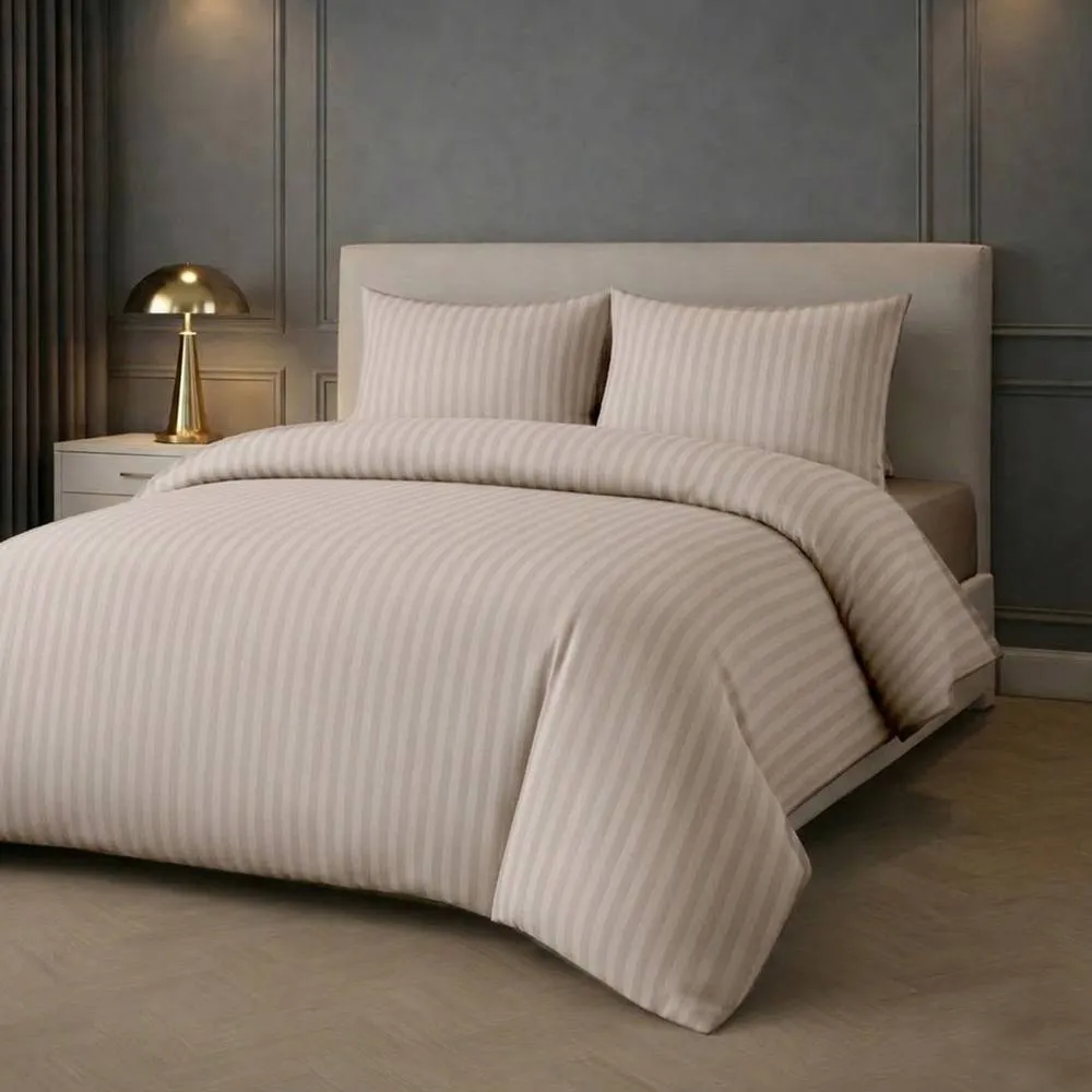 Grace Premium 2 Pack Embossed Stripes Double Duvet Cover Sets in Taupe