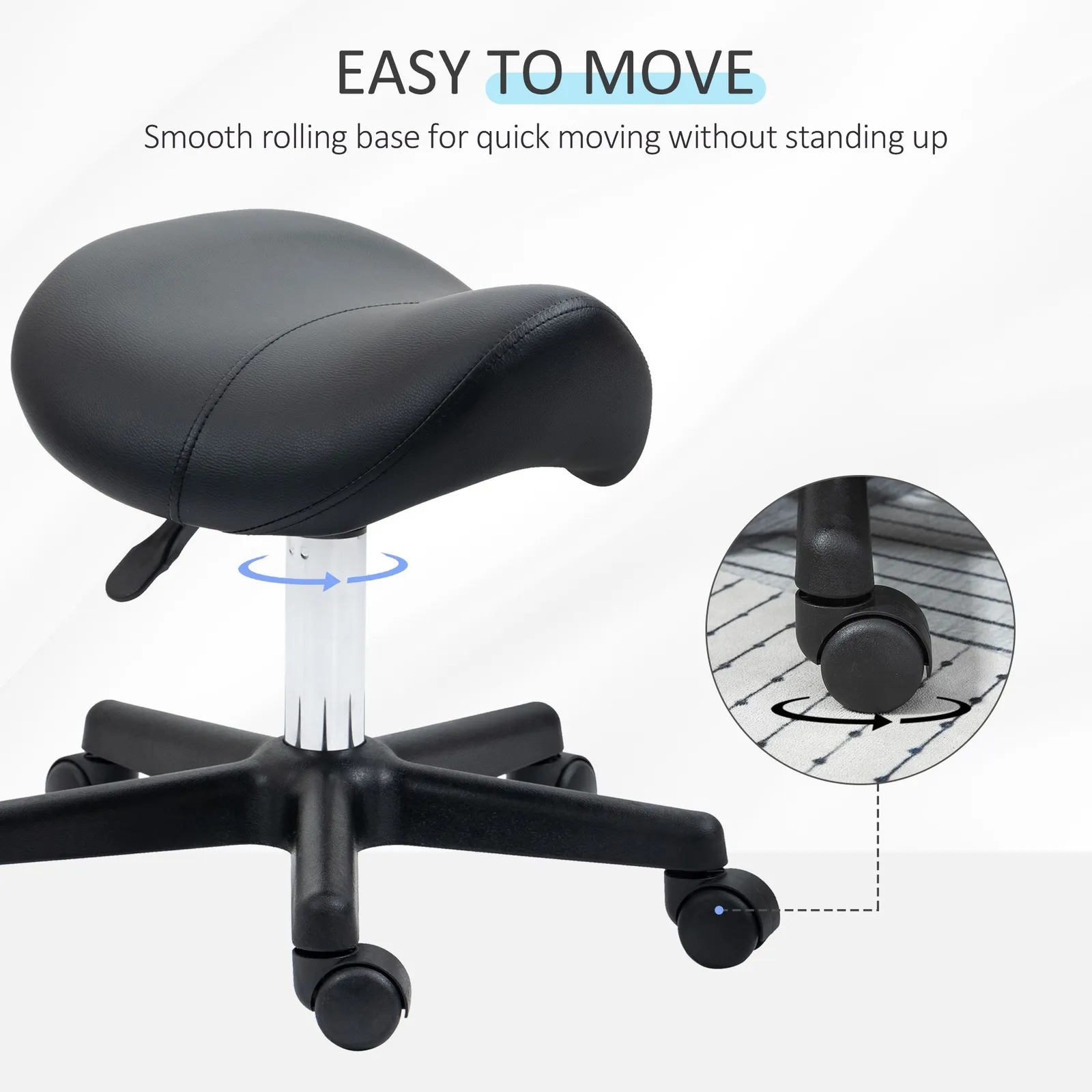 HOMCOM Saddle Stool Adjustable Rolling Salon Chair for Massage Spa Beauty in Black 6
