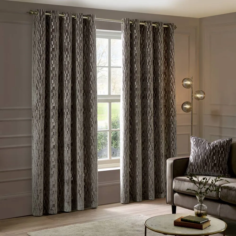 Paoletti Manhattan Velvet Eyelet Curtain Pair in Natural 2